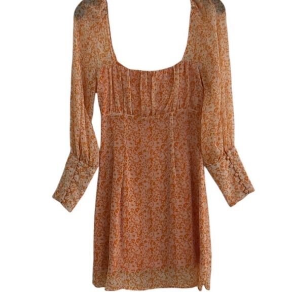 The East Order Orange White Peaches Bohemian Mini Dress Size XS - Picture 6 of 16